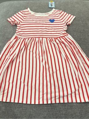 Cat & Jack Red and White Striped Dress with Blue Heart